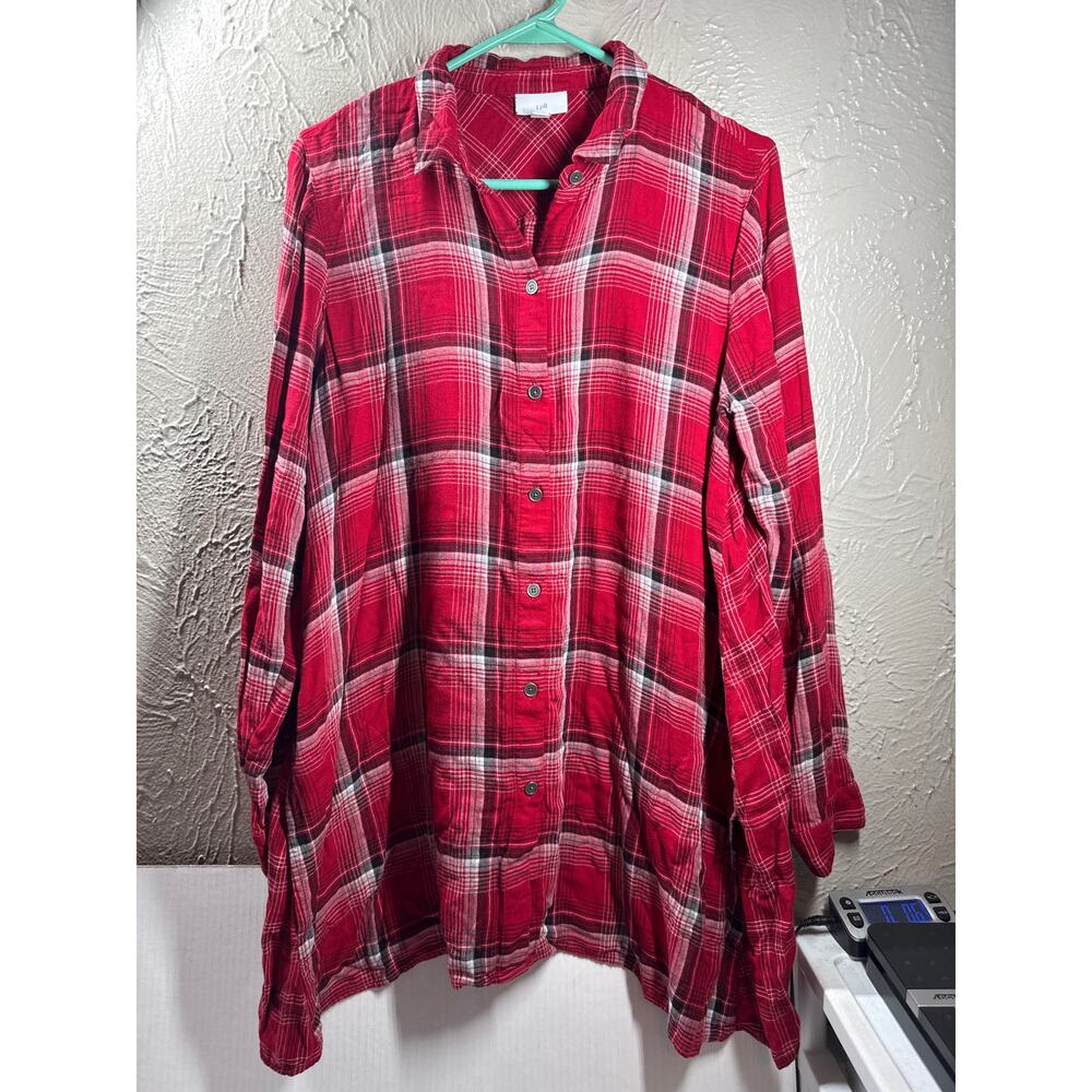 J. Jill Women Red Black Plaid Button‎ Front Tunic Swing Top Pockets Size Medium